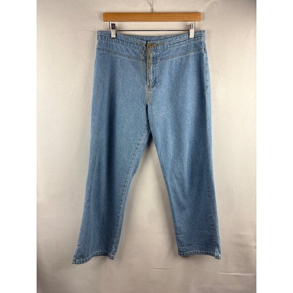 Womens GNW Light Blue Denim Pants Size 10 Cotton Drawstring Waist - Picture 2 of 6